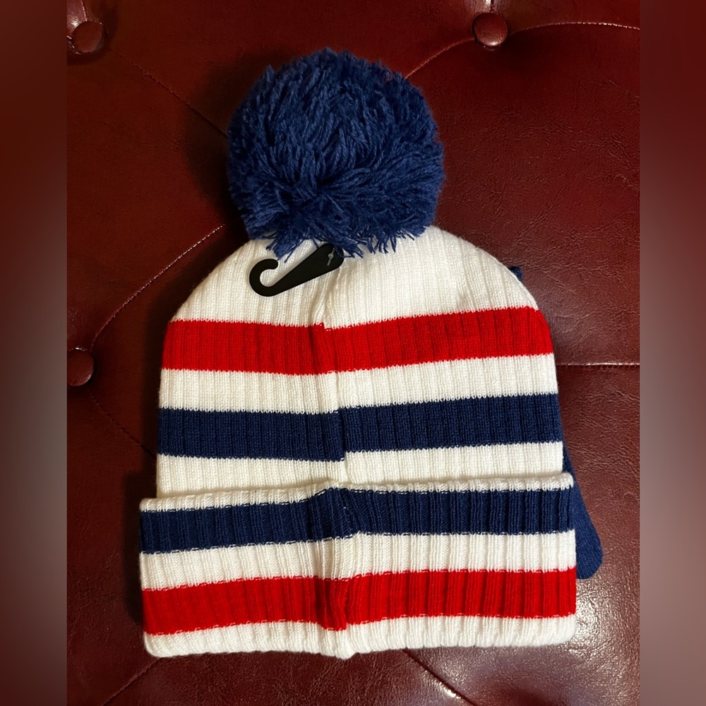 New NFL Kids Striped Beanie and Gloves - Blue, Red, White. Versatile Teams!💙❤️🤍 - Picture 2 of 4